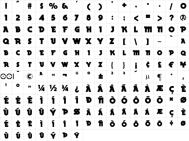 Becker Black NF Regular  glyph index