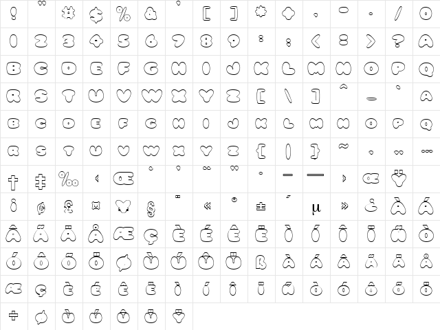 BumblebeeOpen Regular  glyph index