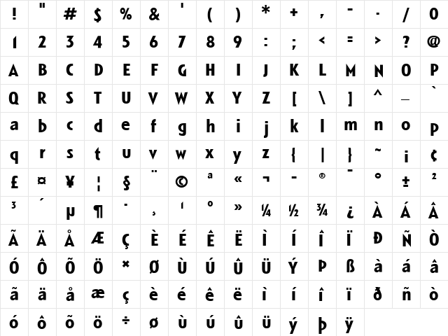 LTSpitz Light Bold  glyph index