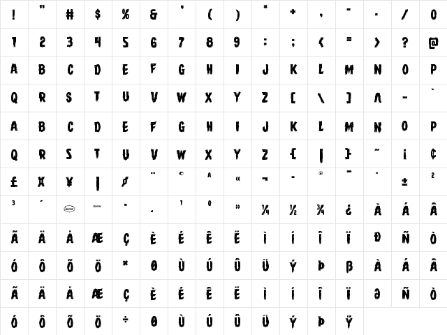 Dire Wolf Staggered Regular  glyph index