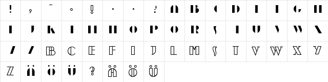 moebius Regular  glyph index