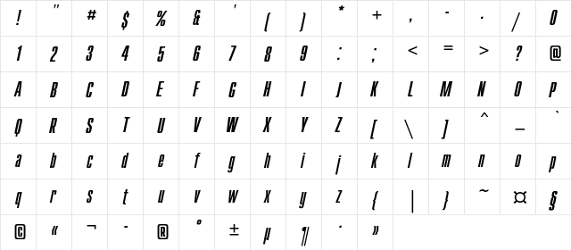 CompactC Italic  glyph index