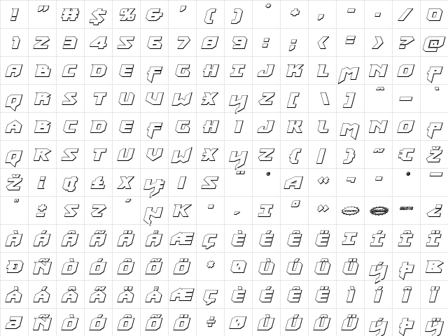 Heavy Copper 3D Italic Italic  glyph index