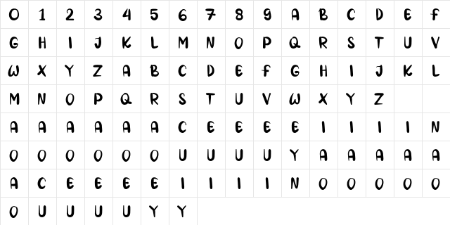 KARAMEL Regular  glyph index