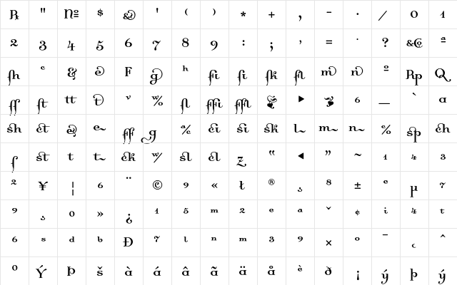 Dalliance Regular  glyph index