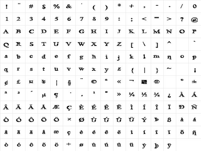 GoombahGenerator Regular  glyph index