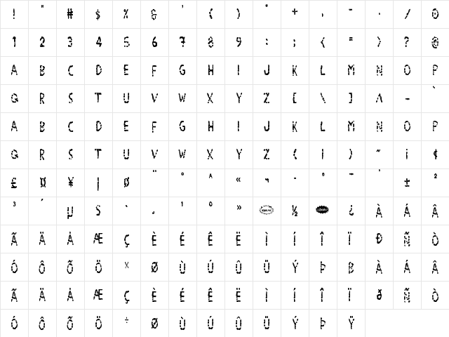 Blood Drenched Condensed Regular  glyph index