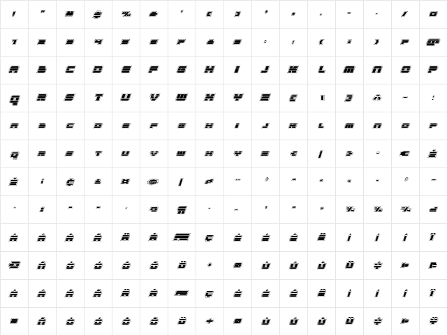 Quicken Academy Italic Italic  glyph index