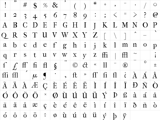 IM FELL French Canon Regular  glyph index