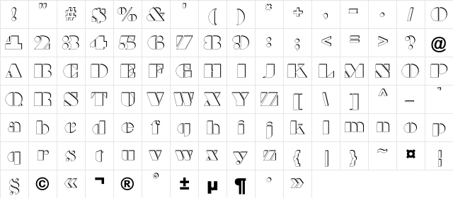 a_BraggaOtlSh Regular  glyph index