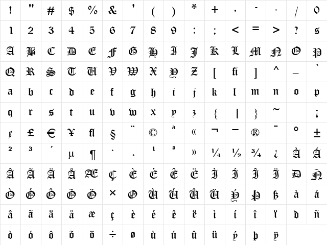 Ottoman Regular  glyph index