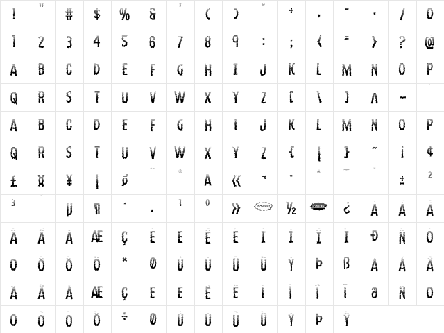 Ampire Halftone Regular  glyph index