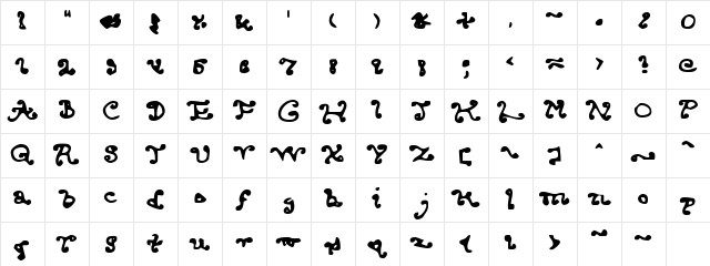 Endcurled Regular  glyph index