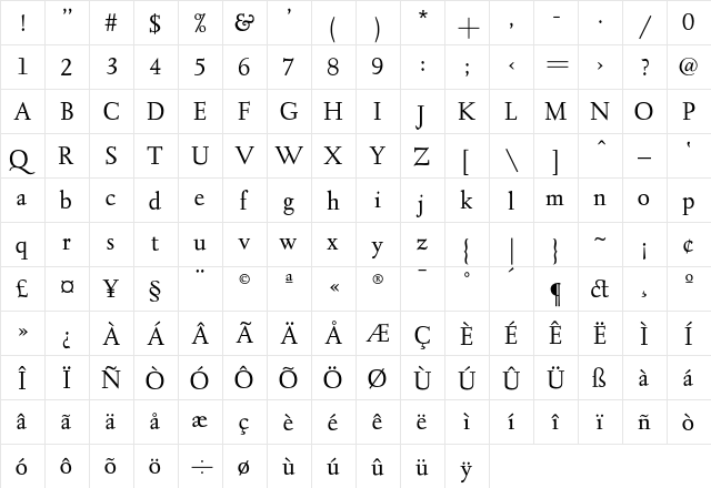 KaatskillL Regular  glyph index