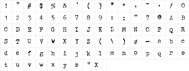 Typewriter Oldstyle  glyph index
