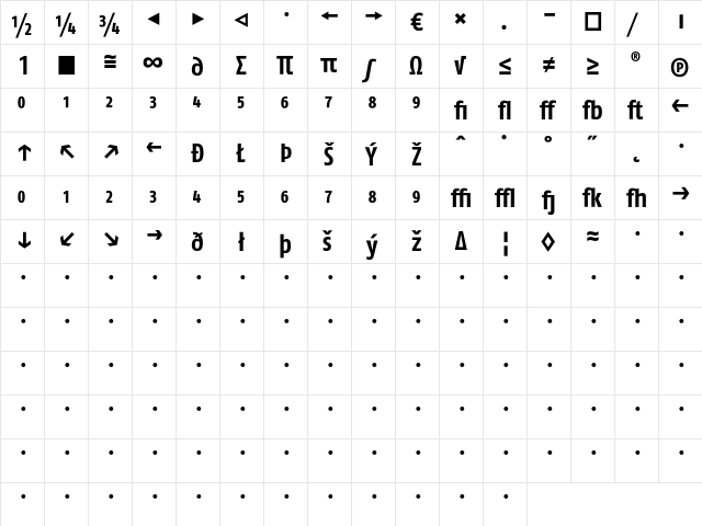 FagoCo BoldExp  glyph index