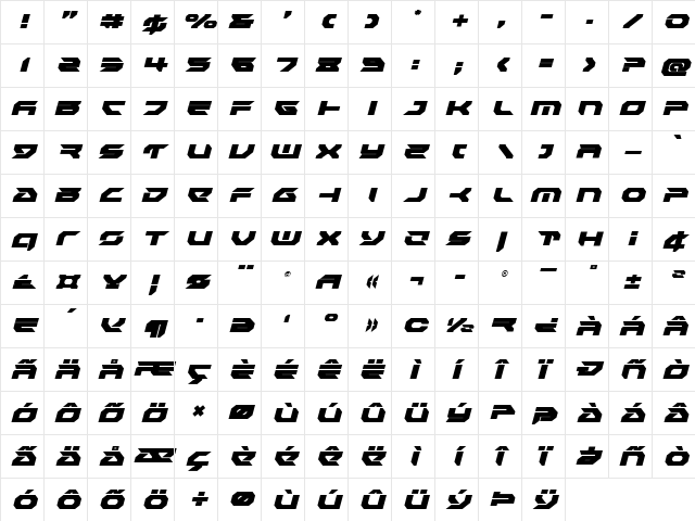 Royal Samurai Title Italic Italic  glyph index