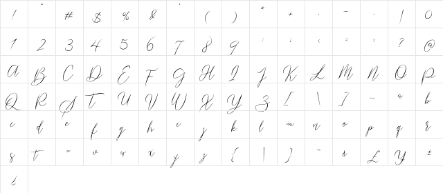 Gredom Regular  glyph index
