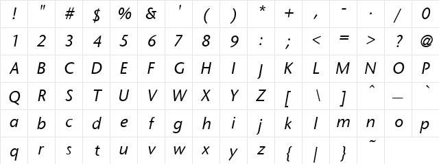 StoneSans Italic  glyph index