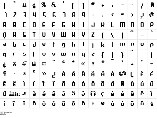 Arbeka Bold  glyph index