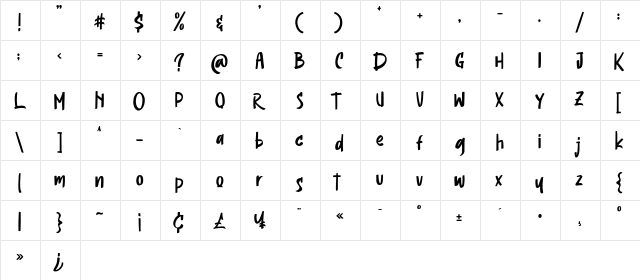 Headson Regular  glyph index