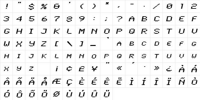 LowtechExtended Oblique  glyph index