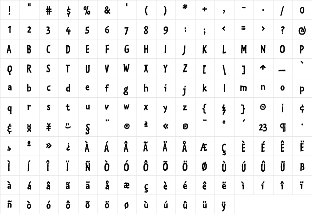 Kosmik-BoldThree Regular  glyph index
