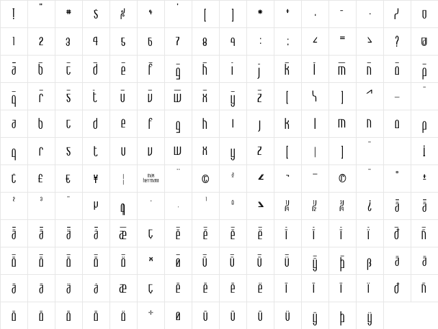 Max Bold  glyph index