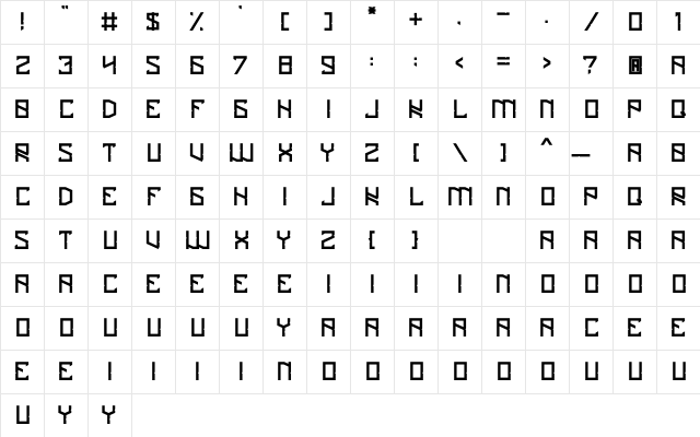 Tigerious Regular  glyph index