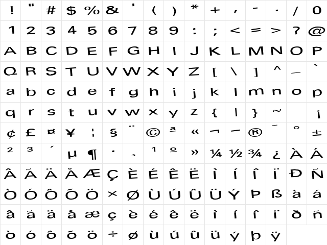 Barn Regular  glyph index