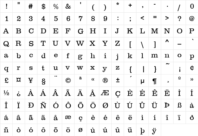 Saint Clair Light Regular  glyph index
