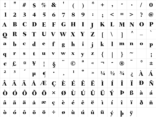 Fairfield LT Std 85 Heavy  glyph index