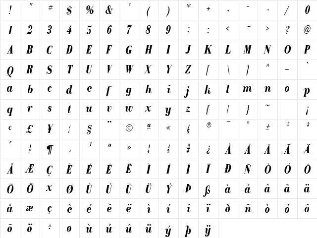 Recital SSi Bold Italic  glyph index