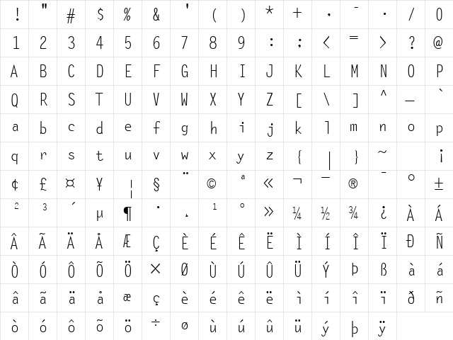 Ocelot Monowidth Normal  glyph index