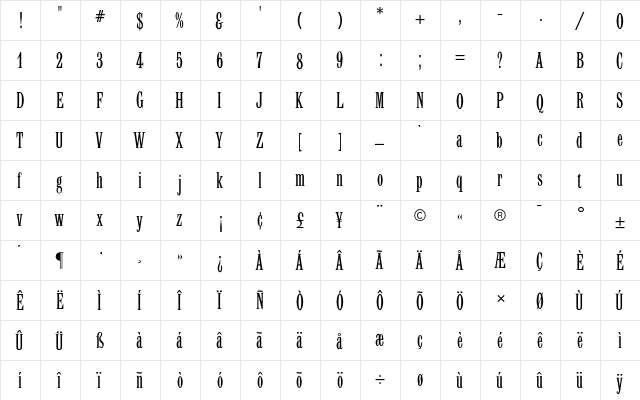 Latin CG Elongated Regular  glyph index
