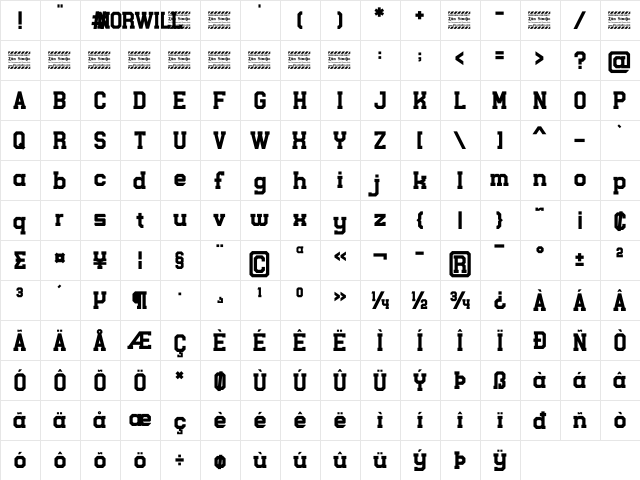 Norwill Personal Use Regular  glyph index