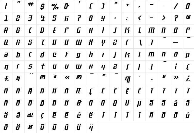 Rosetta Bold Italic Bold Italic  glyph index