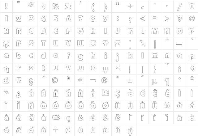 Bauhaus HeavyOutline  glyph index