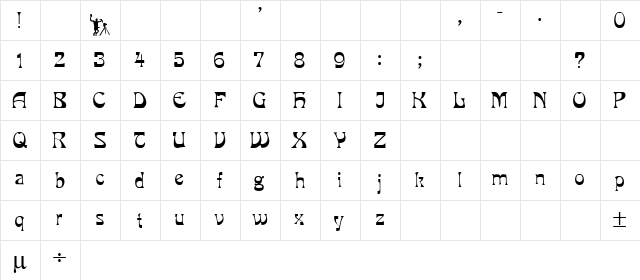 PCMIra Regular  glyph index