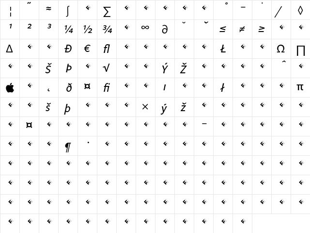 Legato Regular Italic Expert  glyph index