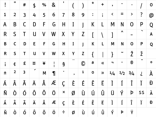 Unit-RegularSC Regular  glyph index