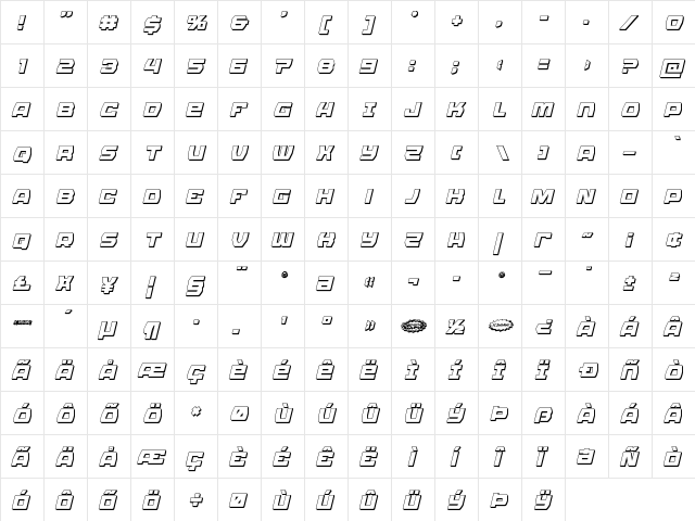 Olympic Carrier 3D Italic Italic  glyph index
