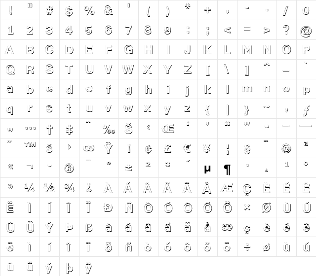 a_ReportSans3Dxtr Bold  glyph index