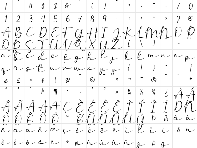 Allesia Regular  glyph index