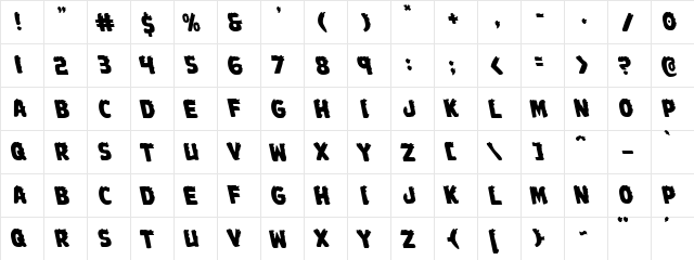 Johnny Torch Leftalic Italic  glyph index