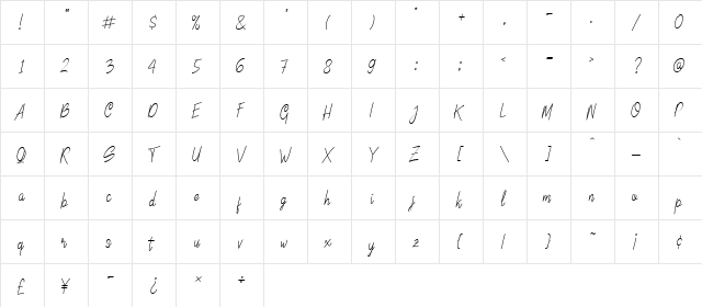 Linoleo Script Regular  glyph index