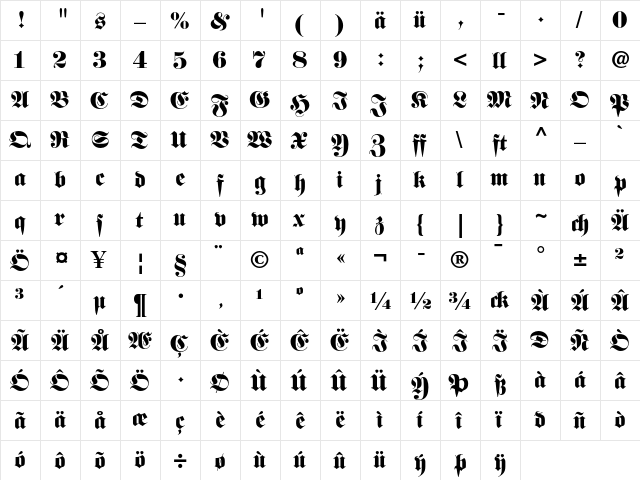 Fette Fraktur Dfr  glyph index