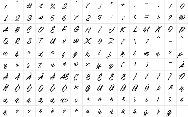 Michaello Regular  glyph index