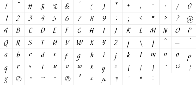 Hortensia Regular  glyph index