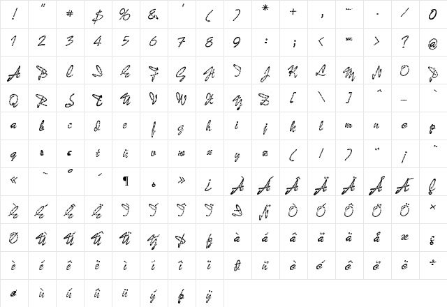 Bad Gong Regular  glyph index